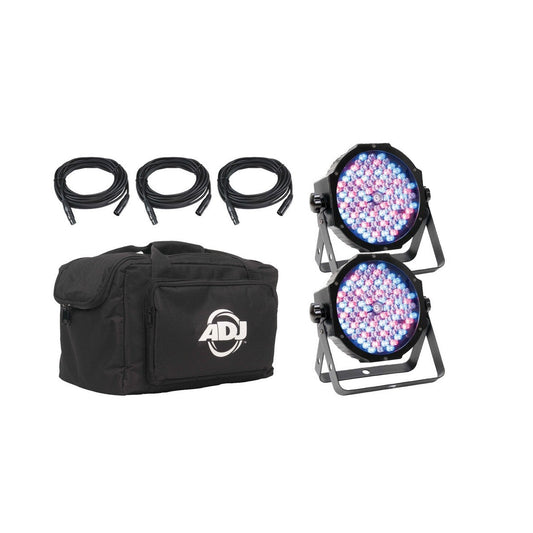 ADJ Mega Flat Pak Plus LED Par Lighting System Kit, RGB+UV, DMX, 2 Fixtures with Carrying Case and 3 DMX Cables